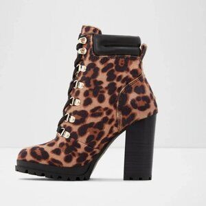 Aldo Bodelva Lace-Up Leopard Hi Ankle Boots High Chunk Heal Sz 7 - NWT